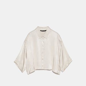 Zara cropped satin button up NWT